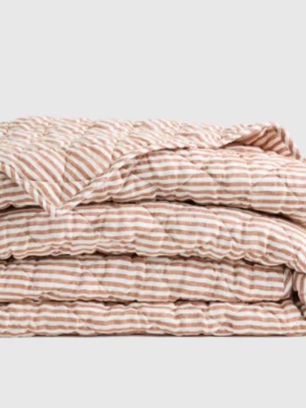 Quince King/ Cal King Terracotta Stripe Linen Quilt Stripe...